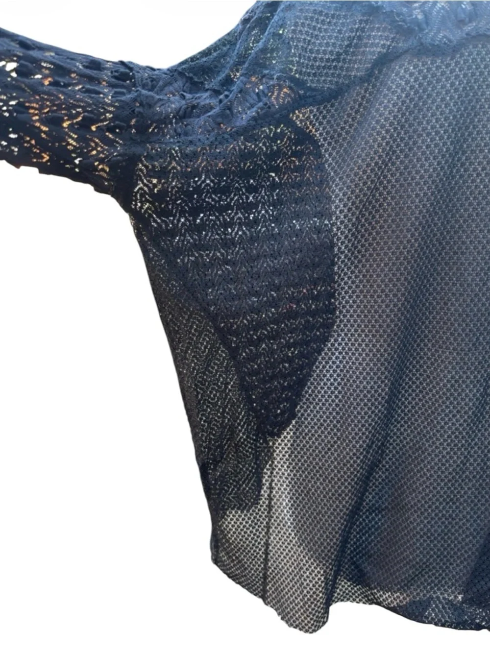 Free People Black Sheer Lace Mesh Top Boho Textured Top S Goth Emo Edgy Boho